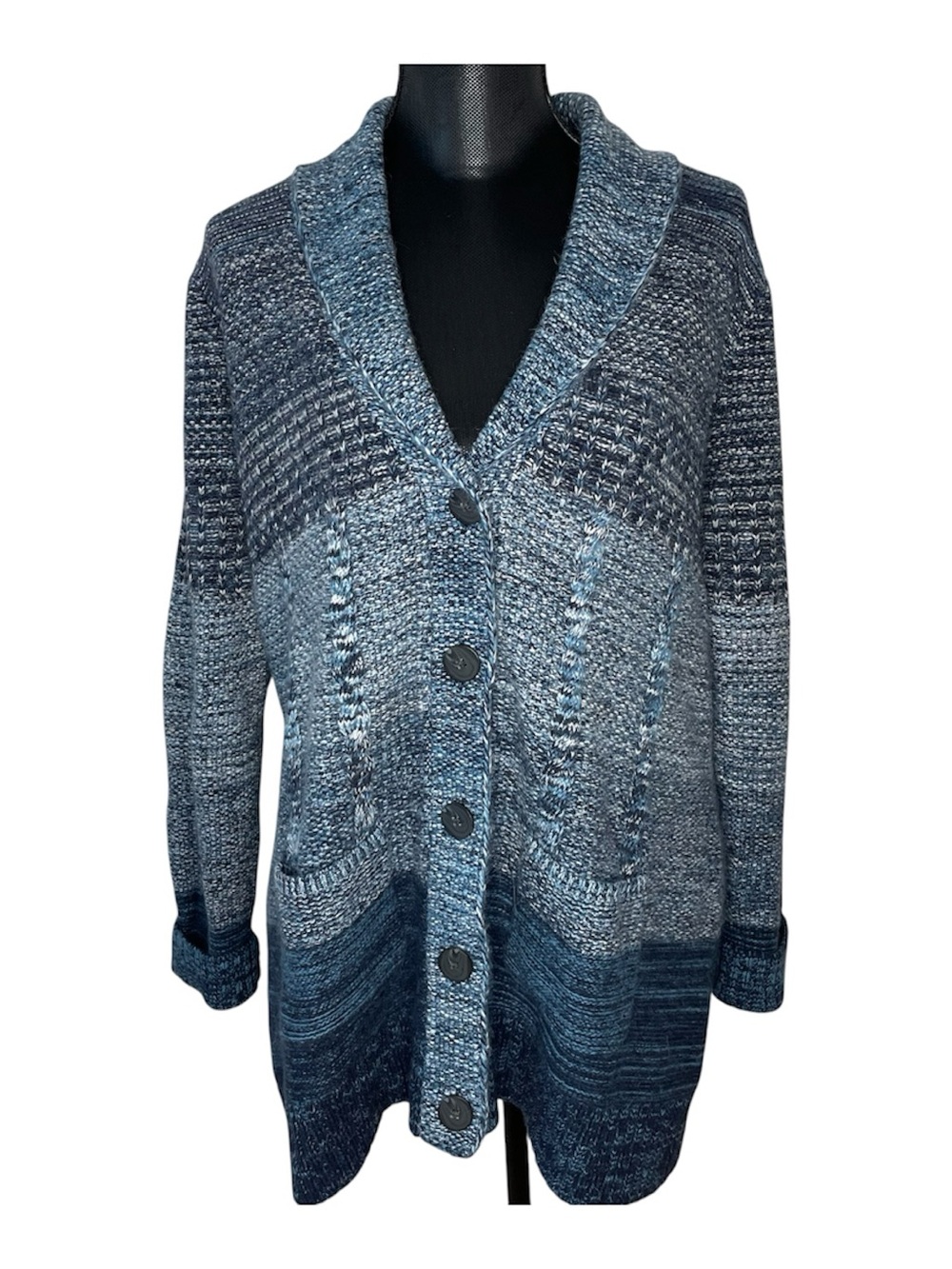Pendleton Cardigan Sweater Lambswool Rabbit Hair Knit Shawl Collar Blue Size 1X